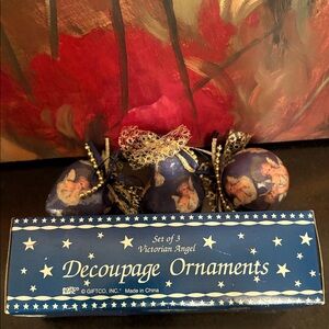 New in the box  DECOUPAGE ORNAMENTS Victorian Angel Set of 3